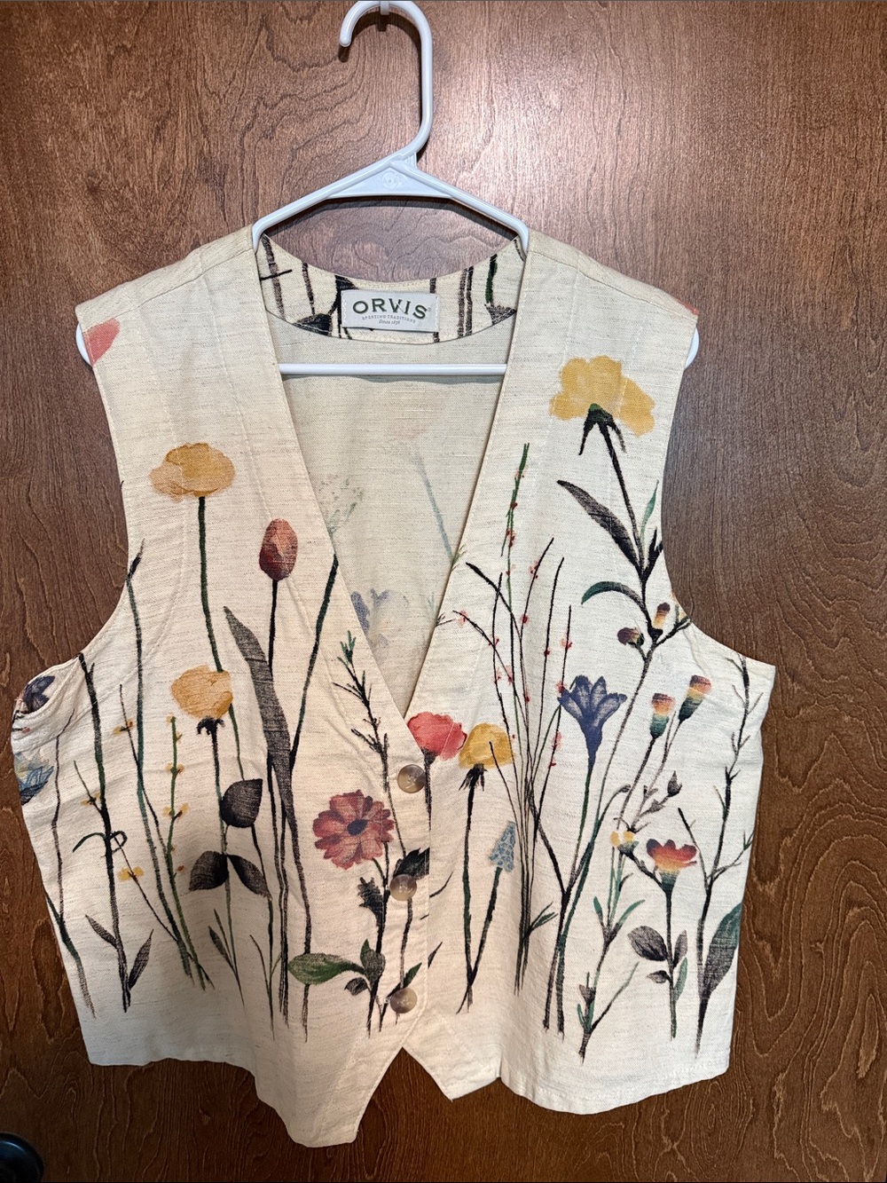 Orvis Cream Floral Button-Front Linen Blend Vest